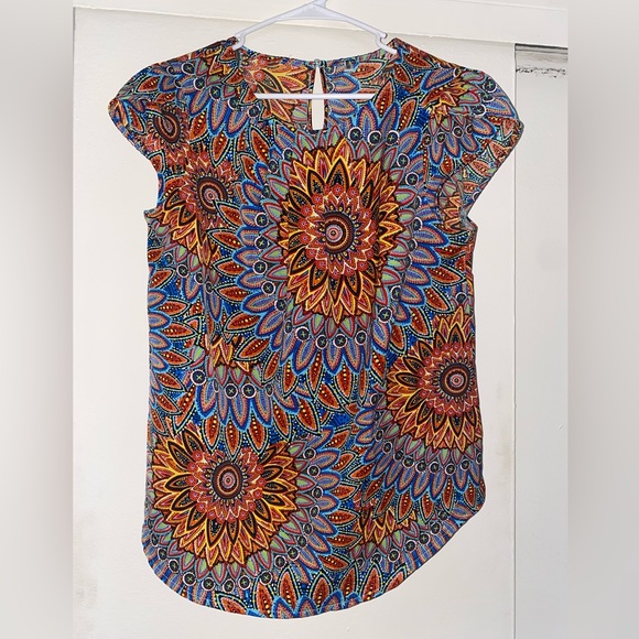 Tops - Psychedelic Floral Patterned Blouse Size M